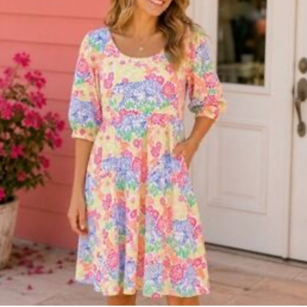 Michelle McDowell Leopard Floral Tiered‎ SMocked back Sophia Dress NWT sz LG